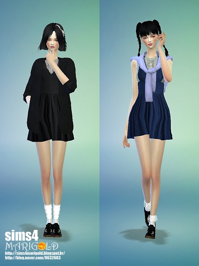 Sleeveless stripe shirts one-piece at Marigold » Sims 4 Updates
