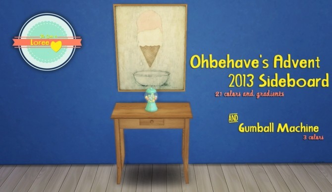 Sims 4 Ohbehave’s Cupboard and  Sideboard + gumball machine at Loree