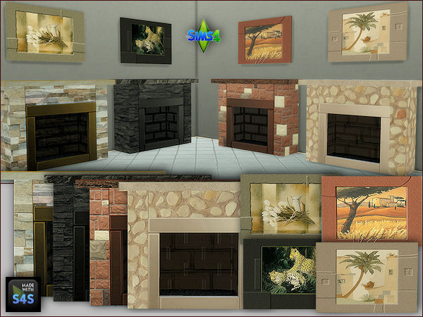 Sims 4 Fireplaces and paintings by Mabra at Arte Della Vita