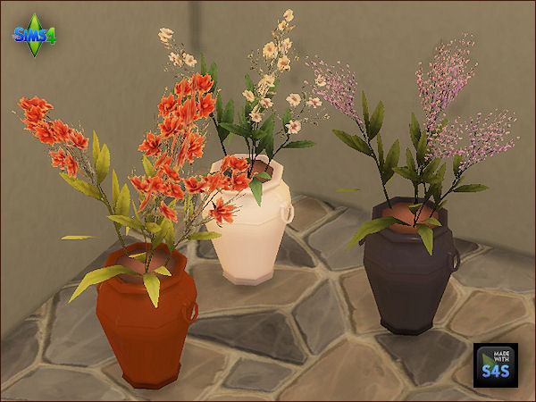Sims 4 3 flower & pot sets by Mabra at Arte Della Vita