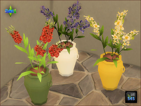 Sims 4 3 flower & pot sets by Mabra at Arte Della Vita