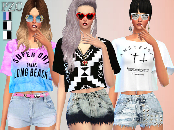 Sims 4 Ombre Lover Tops, Shorts and Nails by Pinkzombiecupcakes at TSR