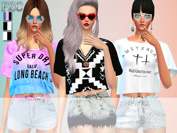 Sims 4 Ombre Lover Tops, Shorts and Nails by Pinkzombiecupcakes at TSR