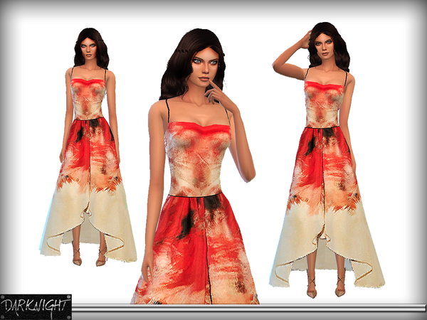 Sims 4 Printed Long Back Gown by DarkNighTt at TSR