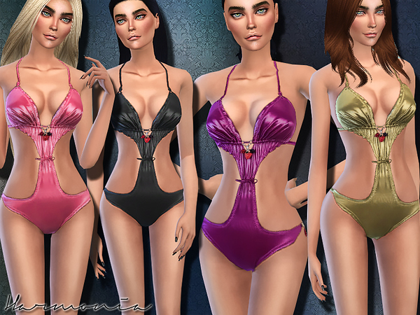 Sims 4 Wet Look Style Berry Swimsuit by Harmonia at TSR