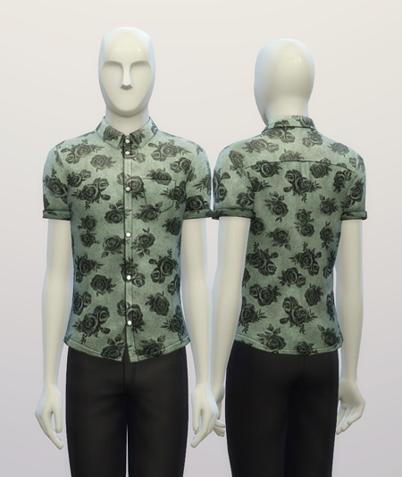 Sims 4 Cuffed Black rose patterned shirt at Rusty Nail