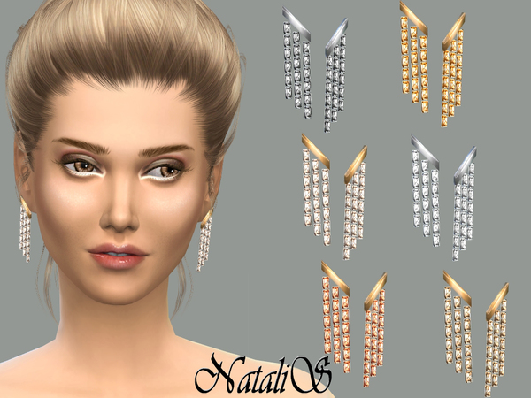 Sims 4 Triple strand earrings by NataliS at TSR
