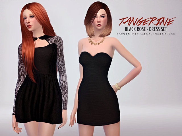 Sims 4 Black Rose Dress Set by tangerine at Sims Fans