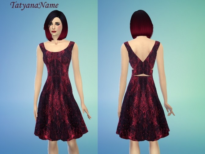 Sims 4 Black and red lace dress at Tatyana Name