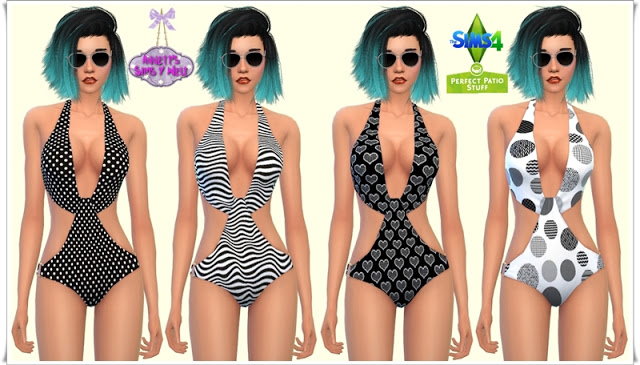 Sims 4 Beach Swimsuit Black & White at Annett’s Sims 4 Welt