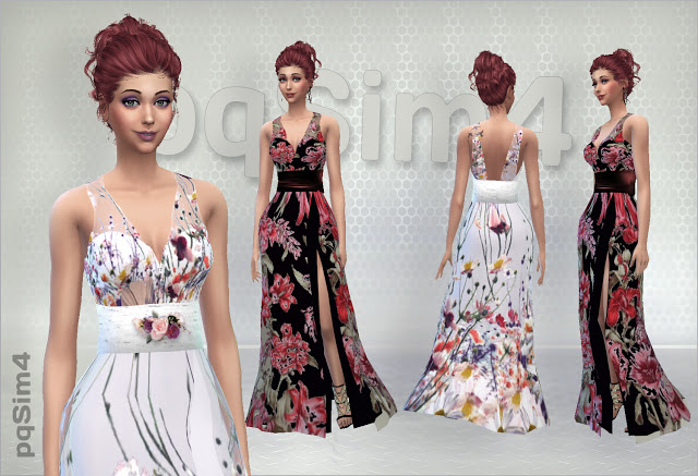 Sims 4 Long dresses with floral pattern at pqSims4