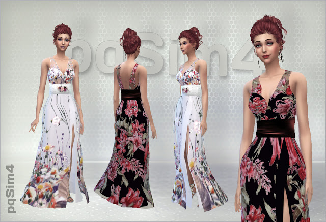 Sims 4 Long dresses with floral pattern at pqSims4