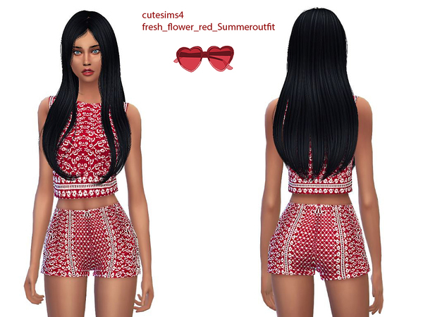 Sims 4 Fresh red flower summeroutfit by sweetsims4 at TSR