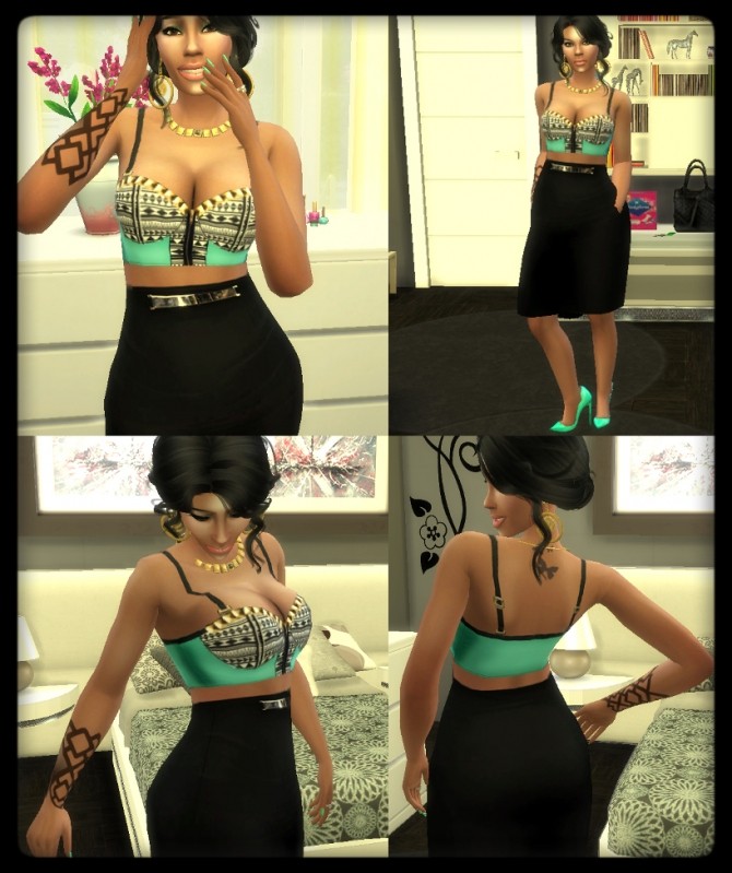 Sims 4 Aztec Bustier Top/Pencil Skirt by MzEnvy20 at Mod The Sims