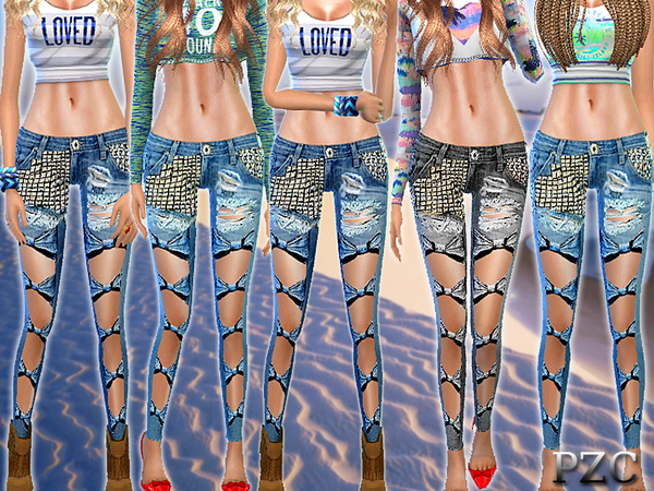Sims 4 Destroyed Skinny Denim by Pinkzombiecupcakes at TSR