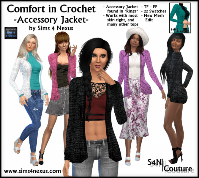 Sims 4 Comfort in Crochet Accessory Jacket at Sims 4 Nexus