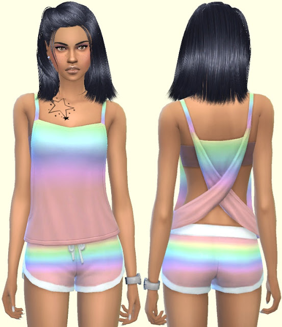 Sims 4 Spa Day Top & Shorts Rainbow at Annett’s Sims 4 Welt