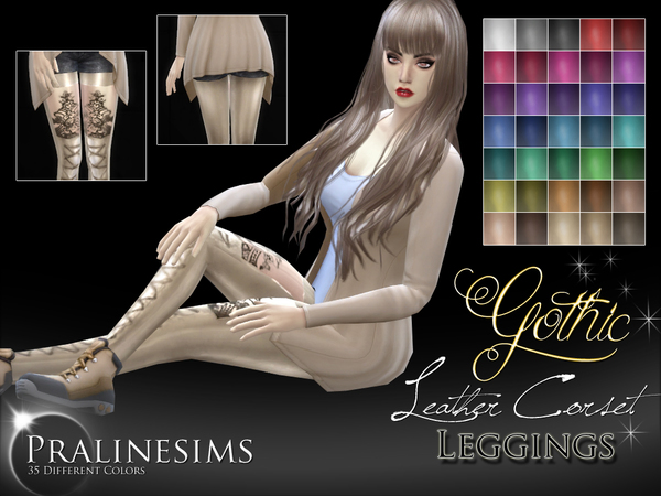 Sims 4 Gothic Leather Corset Leggins by Pralinesims at TSR