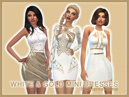 White and Gold Mini Dresses by alainavesna at TSR