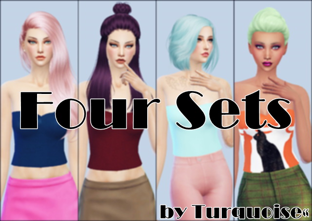 Sims 4 Four top sets by Turquoise at Sims Fans