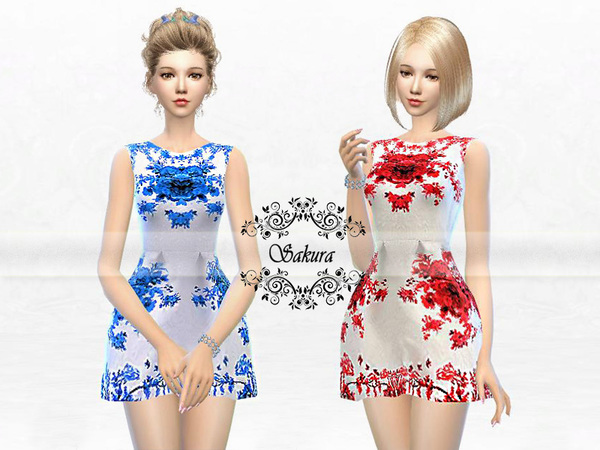 Sims 4 Floral Sleeveless Dress by SakuraPhan at TSR