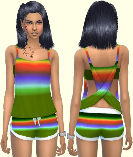 Sims 4 Spa Day Top & Shorts Rainbow at Annett’s Sims 4 Welt
