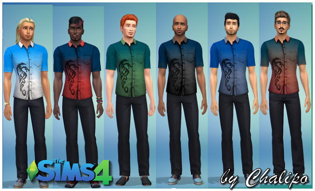 Sims 4 Shirts with dragons and monochrome by Chalipo at All 4 Sims
