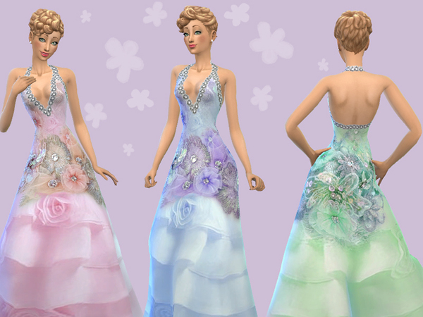 Sims 4 Floral evening dress by RobertaPLobo at TSR