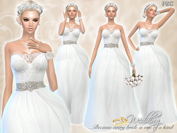 Sims 4 Wedding Dress Endless Elegance by Pinkzombiecupcakes at TSR