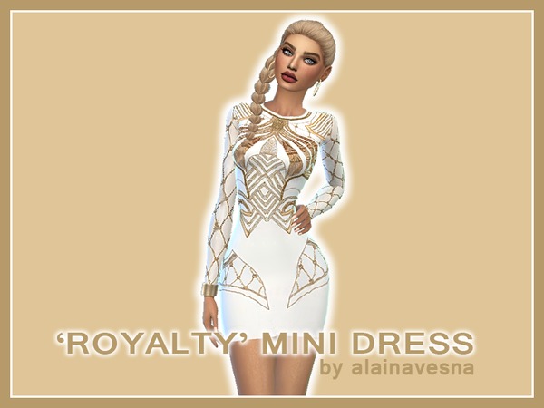 Sims 4 White and Gold Mini Dresses by alainavesna at TSR