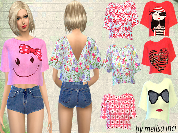 Sims 4 Floral Cropped Top by melisa inci at TSR