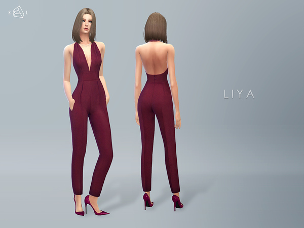 Sims 4 Silk V neck Jumpsuit LIYA by starlord at TSR