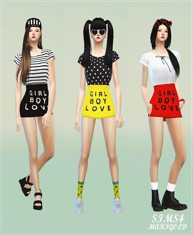 Sims 4 Tucked Tee & GBL mini skirt at Marigold