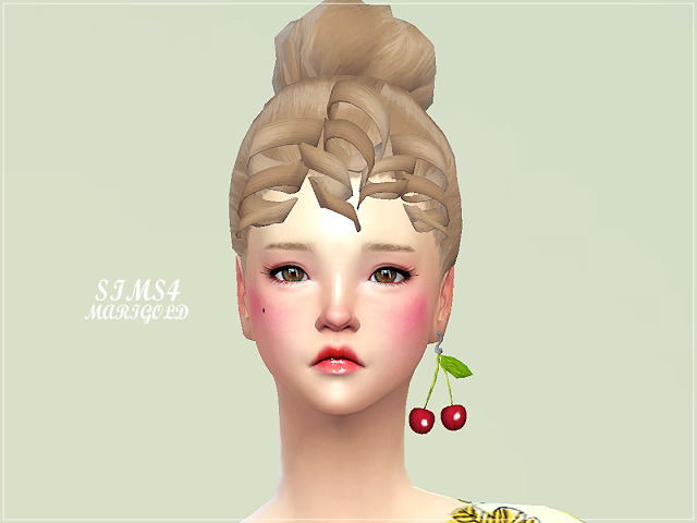 Sims 4 Curly bangs bun hair at Marigold