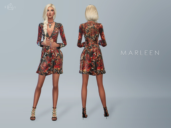 Sims 4 Printed mini dress MARLEEN by starlord at TSR