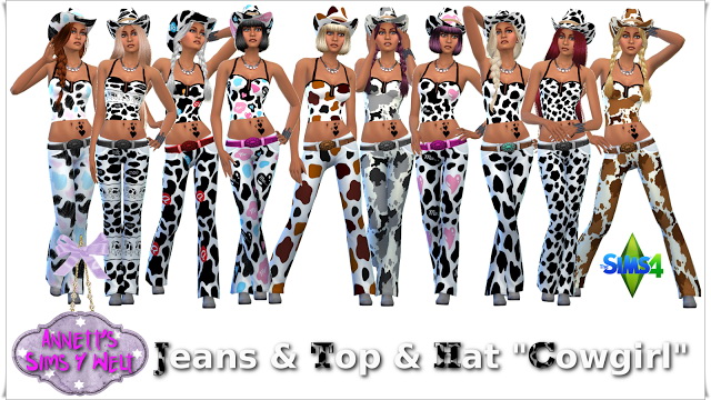 Sims 4 Jeans & Tops & Slips & Hat Cowgirl at Annett’s Sims 4 Welt