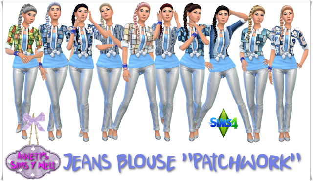 Sims 4 Jeans Blouse Patchwork at Annett’s Sims 4 Welt