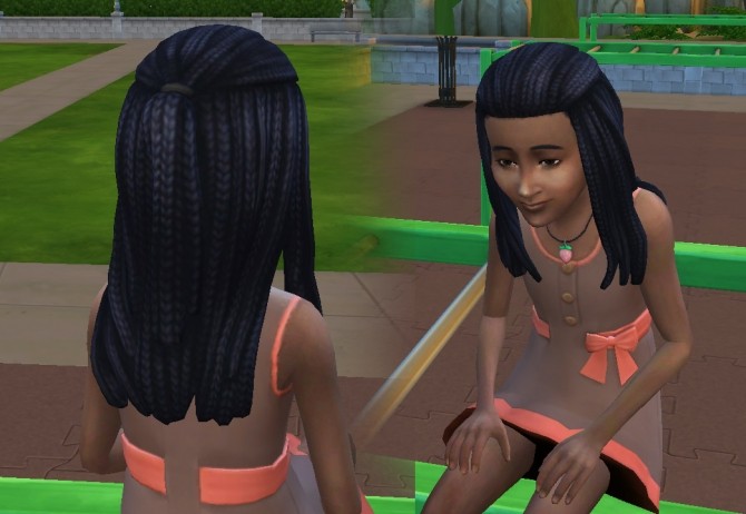 Sims 4 Long Braided Pulled Back for Girls at My Stuff