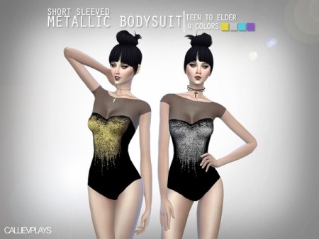 Short Sleeve Metallic Bodysuits by Callie V at TSR