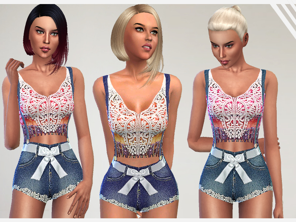 Sims 4 Lace and Denim Bodysuit by Puresim at TSR
