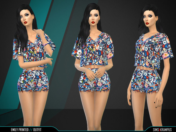 Sims 4 Emily Printed Outfit by SIms4Krampus at TSR