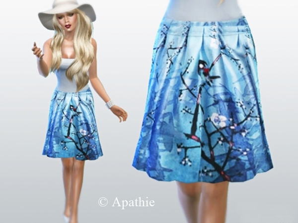 Sims 4 Folk Flowers and Blue Bird Skirts by Apathie at TSR