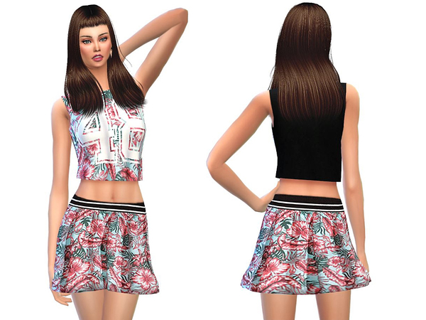 Sims 4 Short summer outfit floral by sweetsims4 at TSR