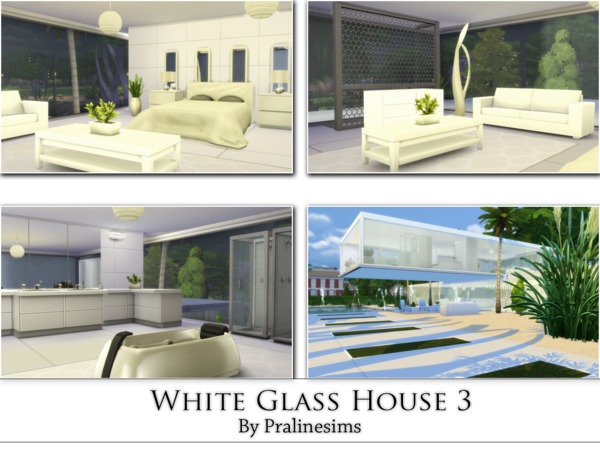Sims 4 White Glass House 3 by Pralinesims at TSR