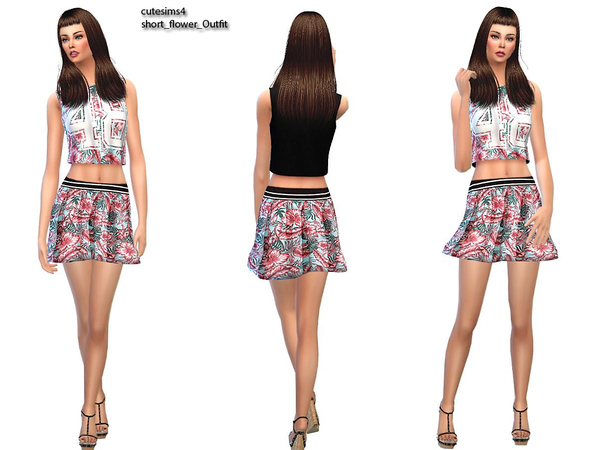 Sims 4 Short summer outfit floral by sweetsims4 at TSR