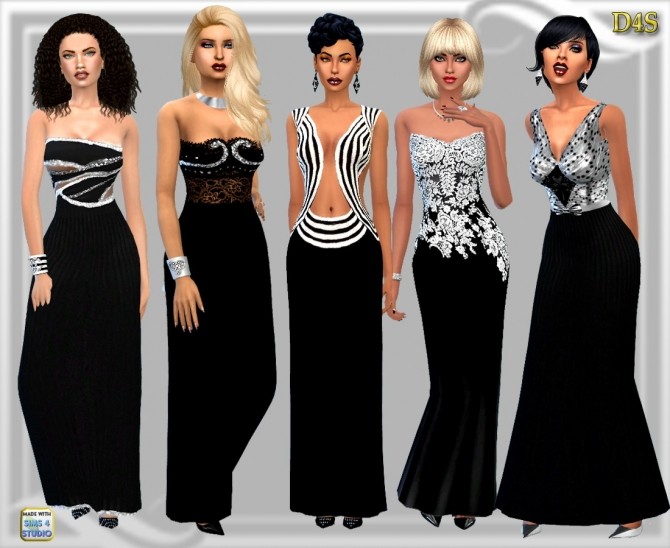 Sims 4 5 Black gowns at Dreaming 4 Sims