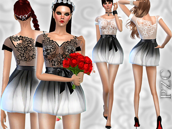 Sims 4 Ombre Lace Mini Dress by Pinkzombiecupcakes at TSR