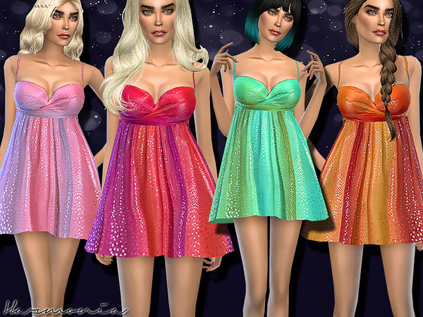 Sims 4 Sparkle Chiffon Babydoll Dress by Harmonia at TSR
