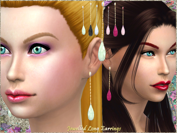 Sims 4 Long Jewelled Earrings by alin2 at TSR