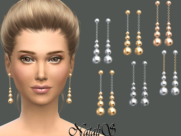 Sims 4 Shine metal beads drop earrings by NataliS at TSR
